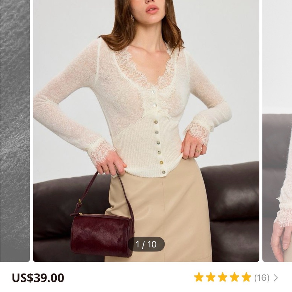Commense White Lace Trim Blouse